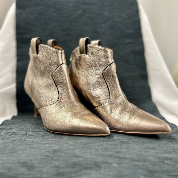 Veronica Beard Lexi gold leather booties size EU 36 - Picture 1 of 9